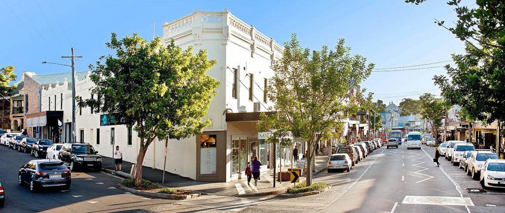 A retail strip on Darling St in Balmain is up for auction.
