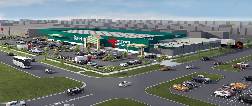 An artist’s impression of the new Bunnings Warehouse at Yarrawonga in Victoria.
