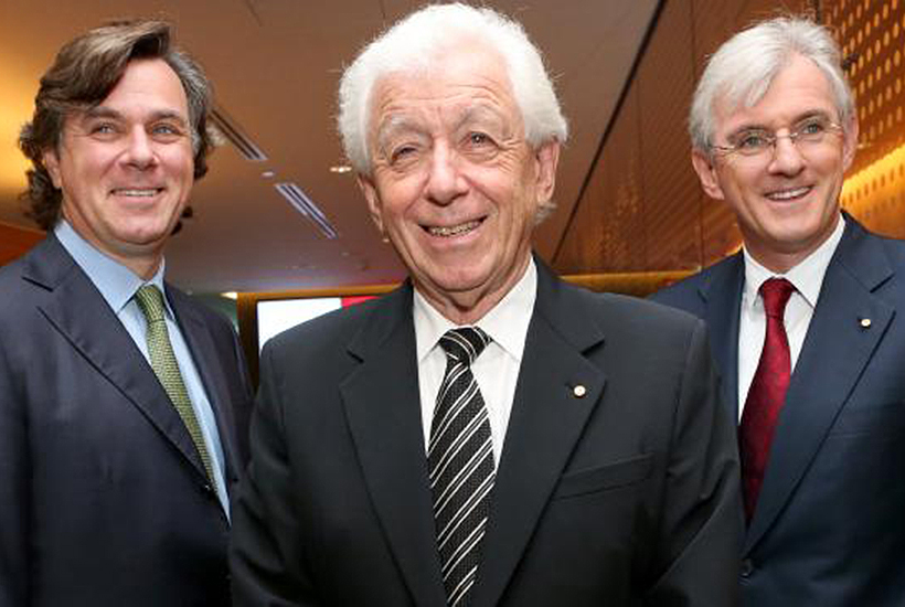 Frank Lowy with his sons Peter, left, and Steven. Picture: James Croucher
