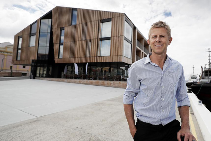 Vos Group director Darren Vos outside the MACq 01 development, which the company has put on the market for $60 million. Picture: Richard Jupe.
