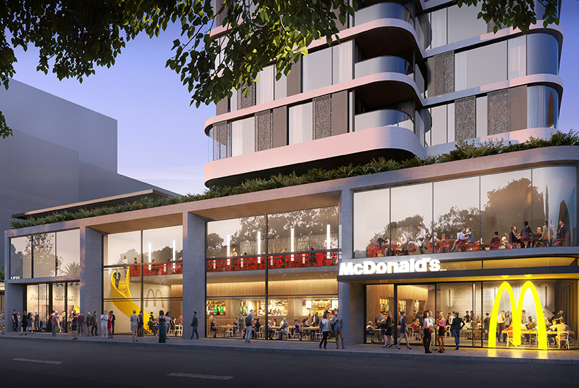 An artist’s impression of the apartment tower above Parramatta McDonald’s.
