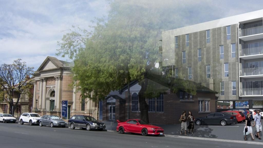 An artist impression of the redeveloped Hobart Baptist Church site.
