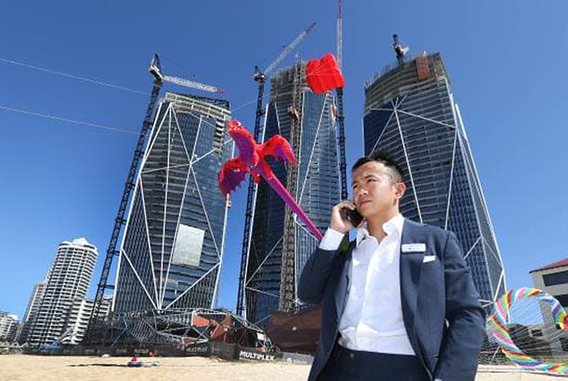 Yuhu’s Jimmy Huang at the ‘topping out’ ceremony for the Jewel project in August. Picture Glenn Hampson.
