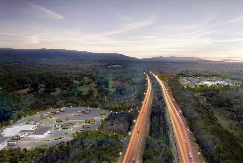 An artist’s impression of the proposed service stations on the M1 Pacific Motorway.
