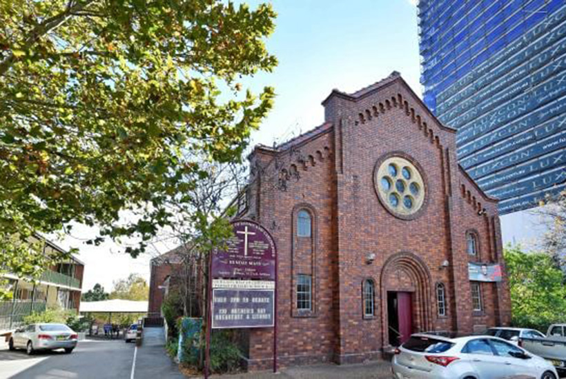 The Our Lady Help of Christians church at 29 Oxford St, Epping. Stockland and OLHC Church plan to build retirement living and a school in this site. Picture: AAP.

