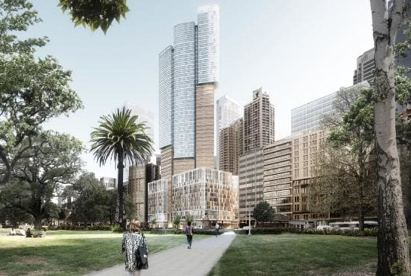 An artist’s impression of the $1 billion 201 Elizabeth Street development fronting Sydney’s Hyde Park.
