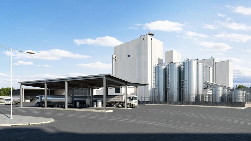 Renders of the permit-approved powdered milk and infant formula production site being sold with a Camperdown development site.
