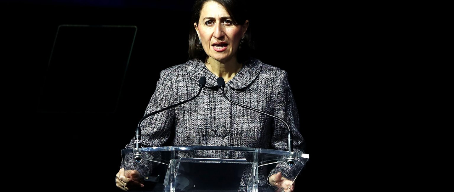 NSW Premier Gladys Berejiklian speaks on stage during the Aerotropolis Investor Forum on May 28, 2018 in Sydney. Picture: Getty
