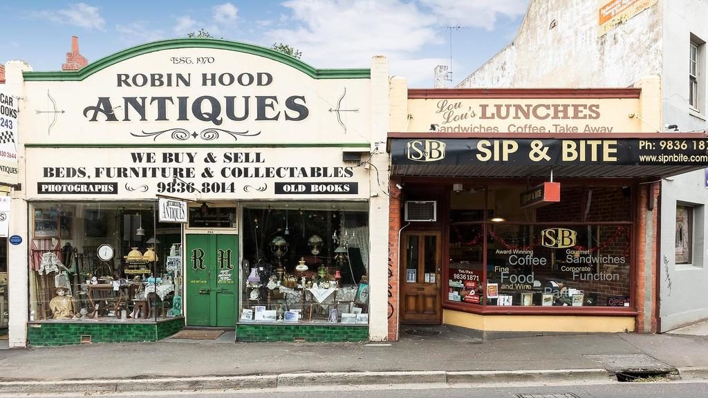 The home of Robin Hood Antiques at 245 Canterbury Rd, Canterbury and an adjoining cafe at No. 247 are for sale together.
