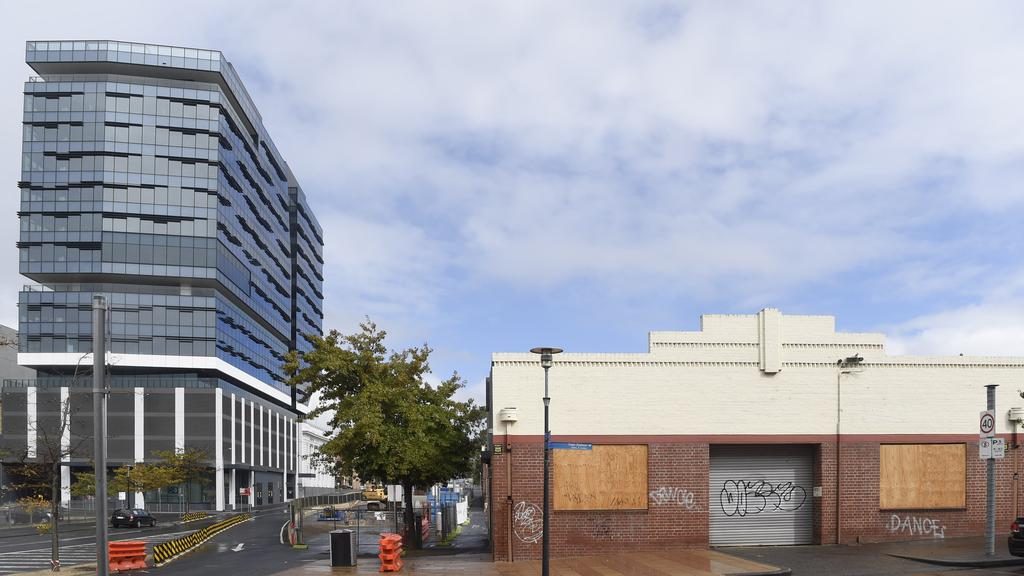 The site, right, for the proposed 12-storey office building at 16 Gheringhap St, Geelong. Picture: Alan Barber.
