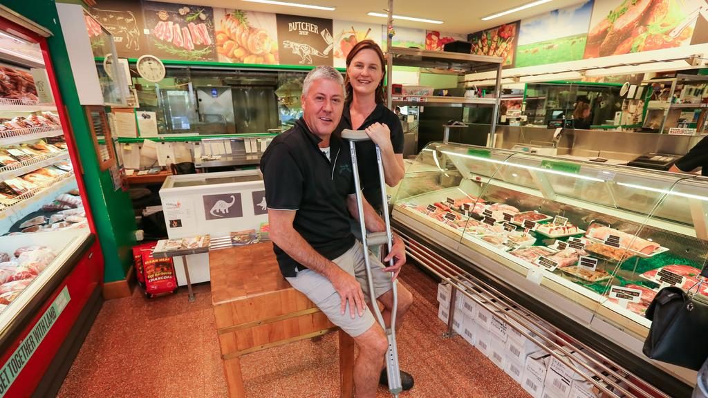 Terry and Bronwyn Wilkins from Fannie Bay meats are selling up due to health problems but won’t be leaving the Territory. Picture: GLENN CAMPBELL.
