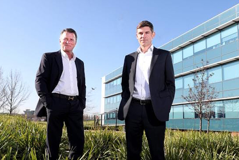 Andrew Fox and Essendon Fields CEO Brendan Pihan. Picture: David Geraghty.
