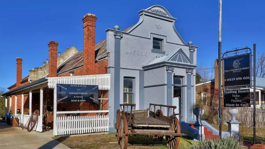 A masonic lodge in the New England area being used as an antiques store.
