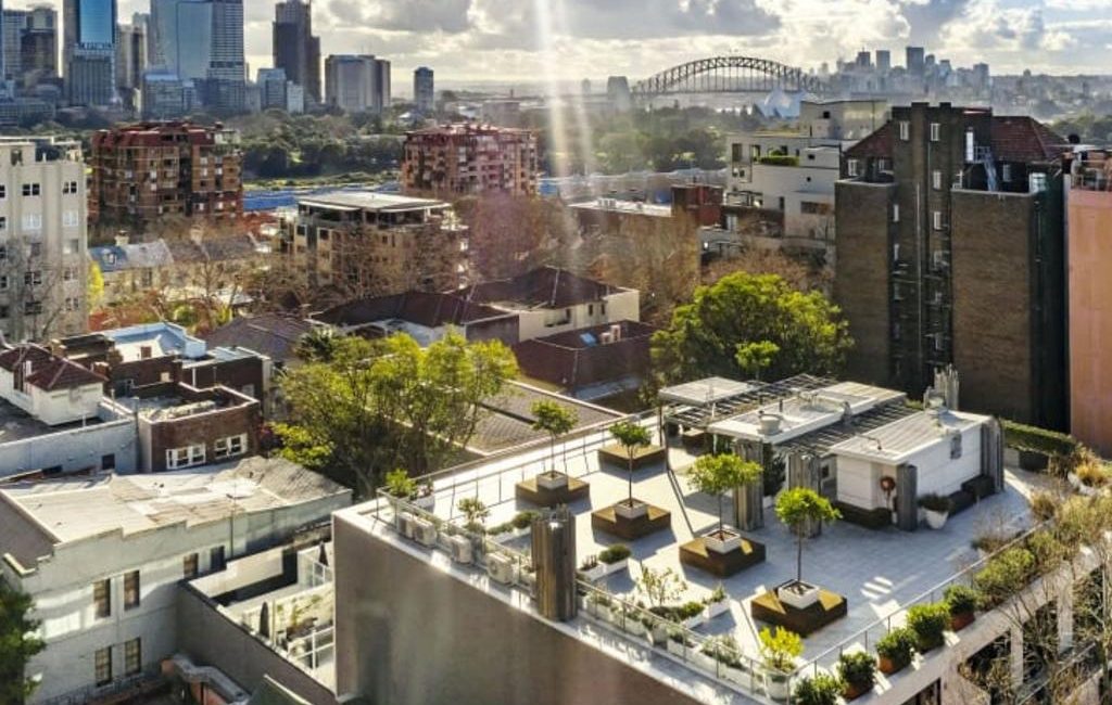 An artist’s impression of a future rooftop garden on the Macleay St, Potts Point, site.
