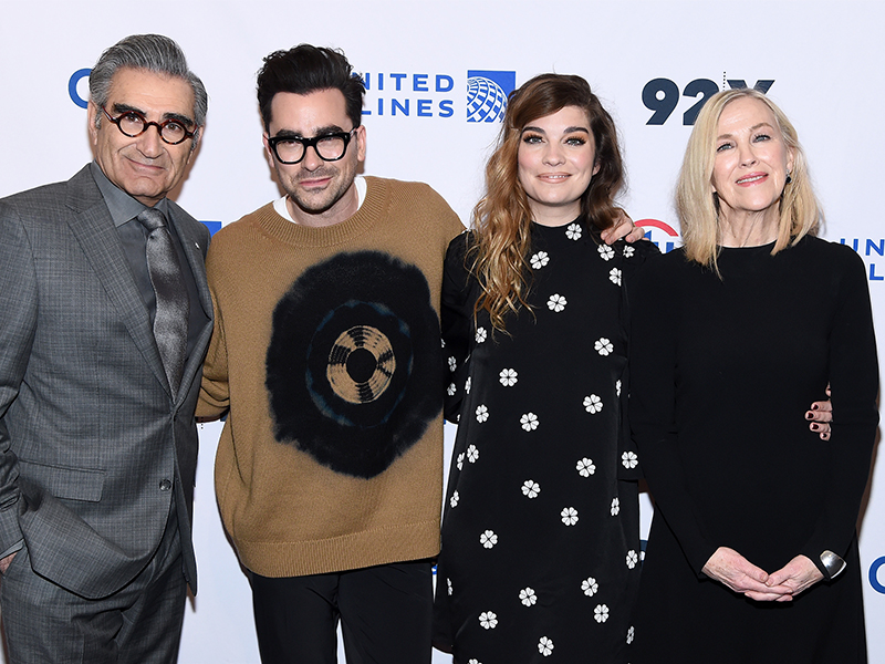 Eugene Levy, Daniel levy, Annie Murphy and Catherine O’Hara in January 2020. Picture: Getty
