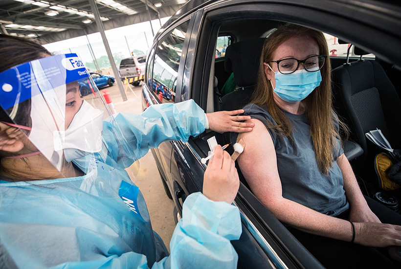 A former Bunnings warehouse in Melton is one of the more unusual locations to get a COVID-19 vaccination.  Picture: Getty
