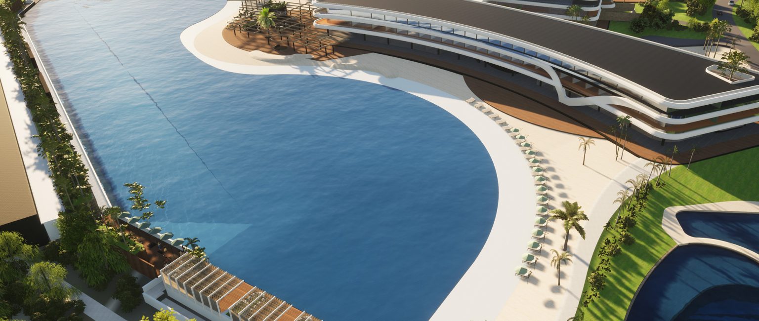 The NorthBreak wave pool and resort is expected to create 742 full-time jobs.  Picture: Visualisation by Hunt Design
