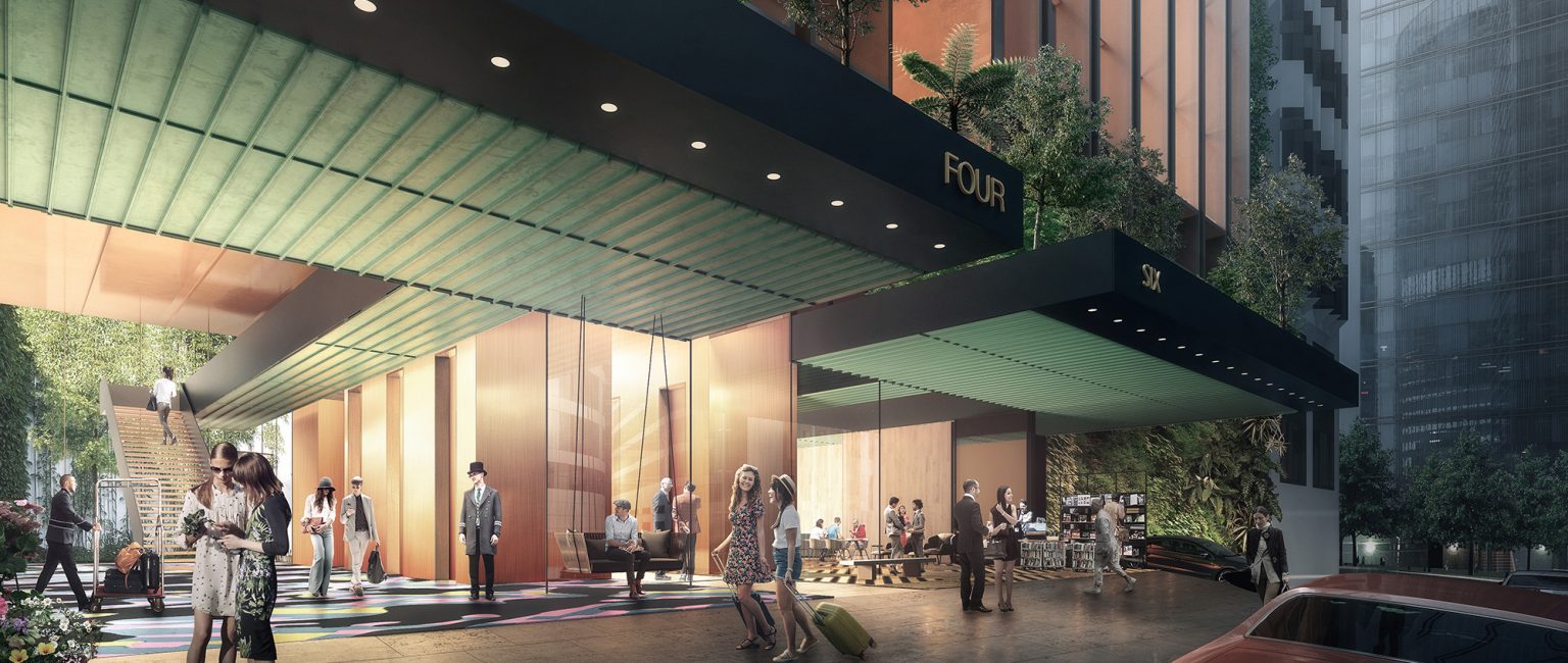 An artists impression of plans by SC Capital for a $700m mixed use office and hotel scheme at 4-6 Bligh Street in Sydney. The site has now been sold to developer Holdmark.  Picture: Woods Bagot
