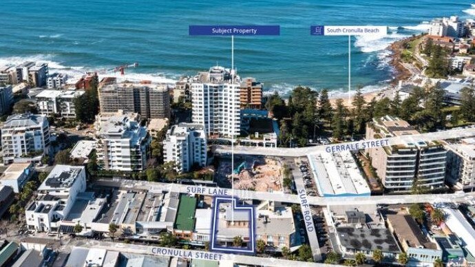 An aerial view of the site's location near the beach.