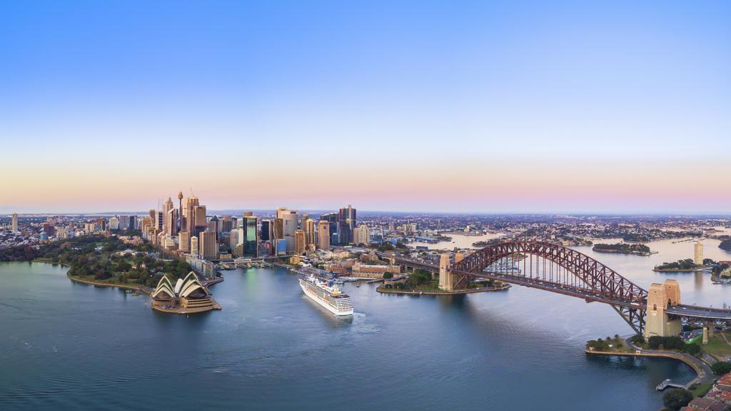 Panoramic View of Beautiful Sunrise at Sydney City Skyline