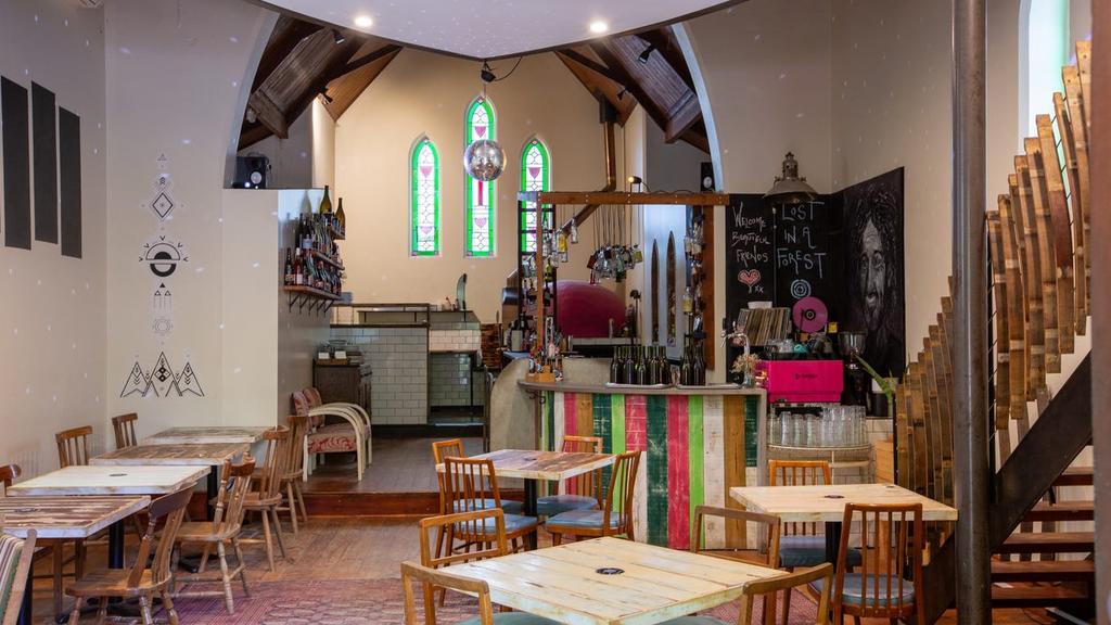 Supplied Editorial Lost in a Forest: St Stephens Church at 1203 Greenhill Rd, Uraidla,
 is on the market - the old church building is currently home to the Lost in a
 Forest pizza restaurant. Picture: Supplied