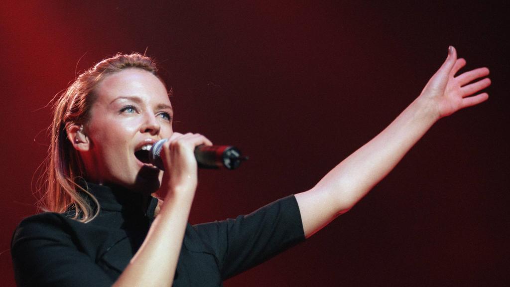 June 1998. Australian singer actor Kylie Minogue in concert at the Palais, St Kilda. 'Live and Intimate' tour.