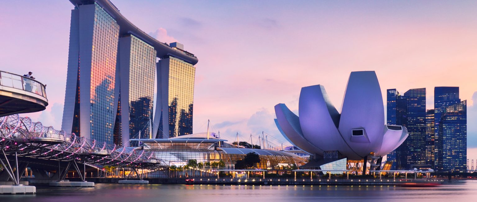 Singapore skyline at the Marina bay during twilight
